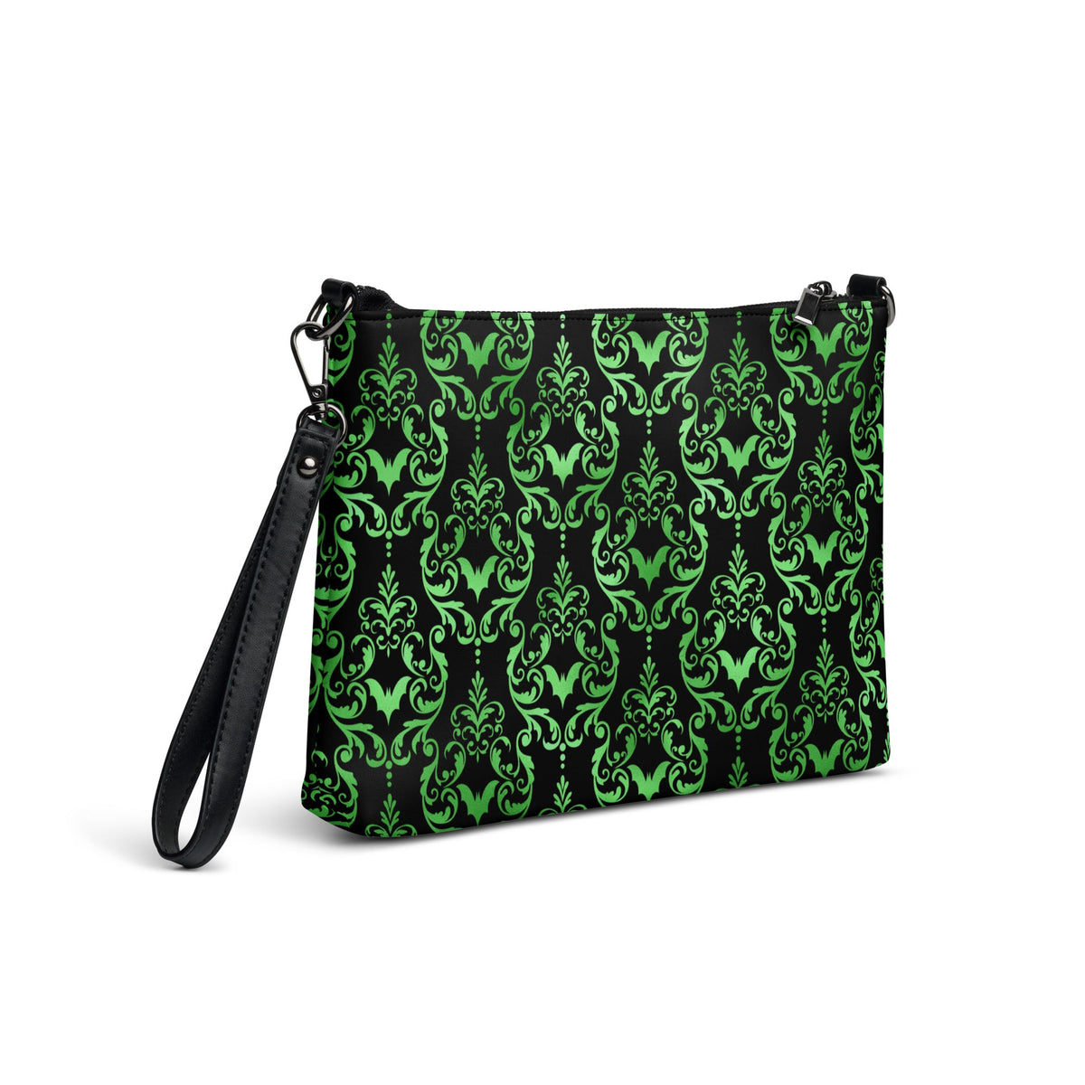 Green Bats Halloween Black Crossbody Bag Clutch Purse