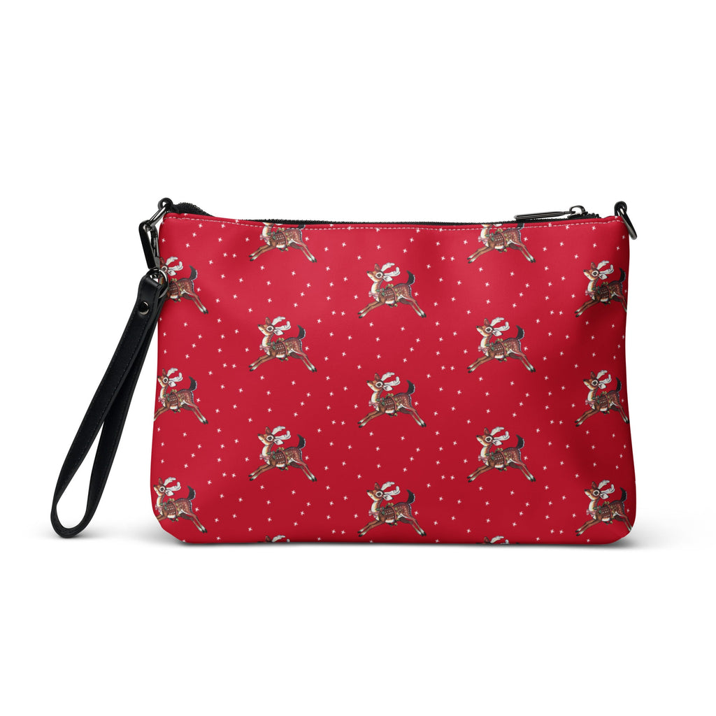 Reindeer With Stars Mid Century Retro Christmas Print Crossbody Bag Purse