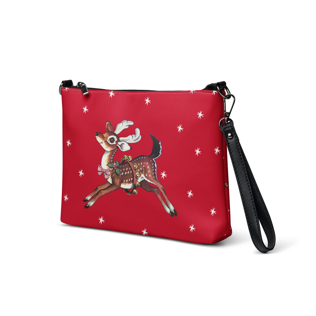 Reindeer With Stars Mid Century Retro Christmas Print Crossbody Bag Purse