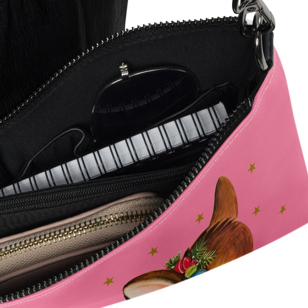 Reindeer Gold Stars Pink Mid Century Retro Christmas Crossbody Bag Purse