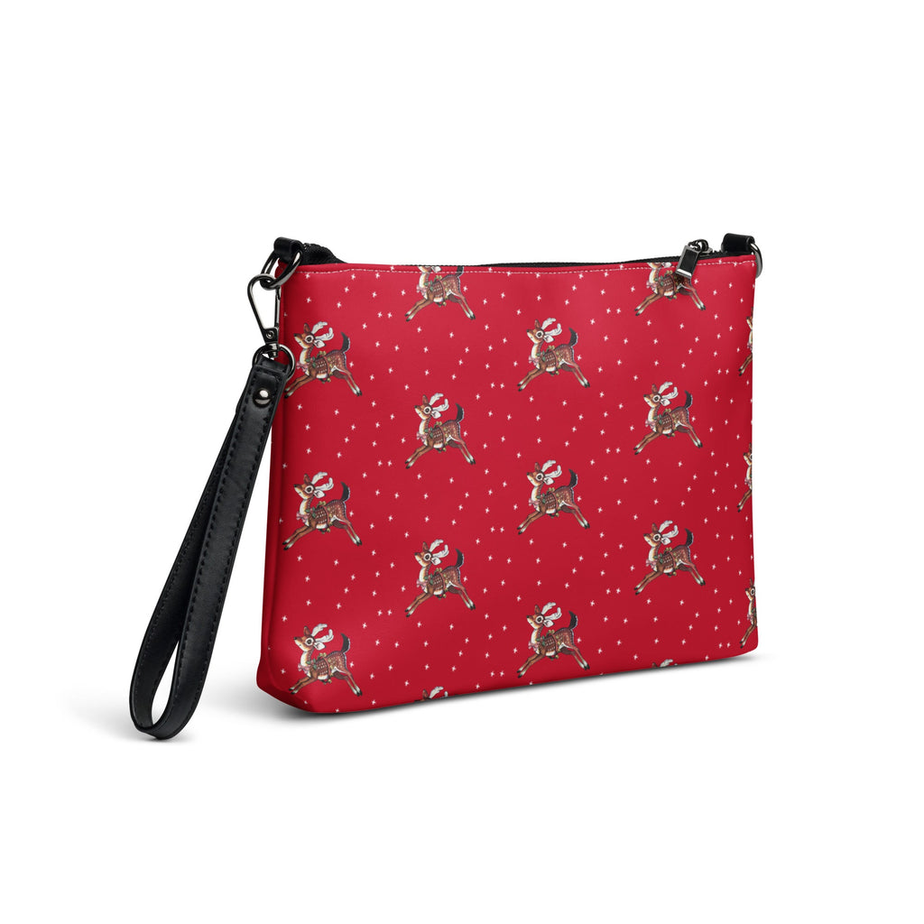 Reindeer With Stars Mid Century Retro Christmas Print Crossbody Bag Purse