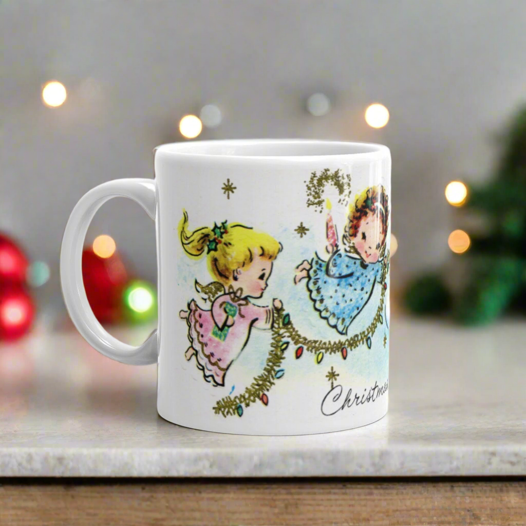 Christmas Joy Angels Mid Century Retro Christmas Print Glossy Mug