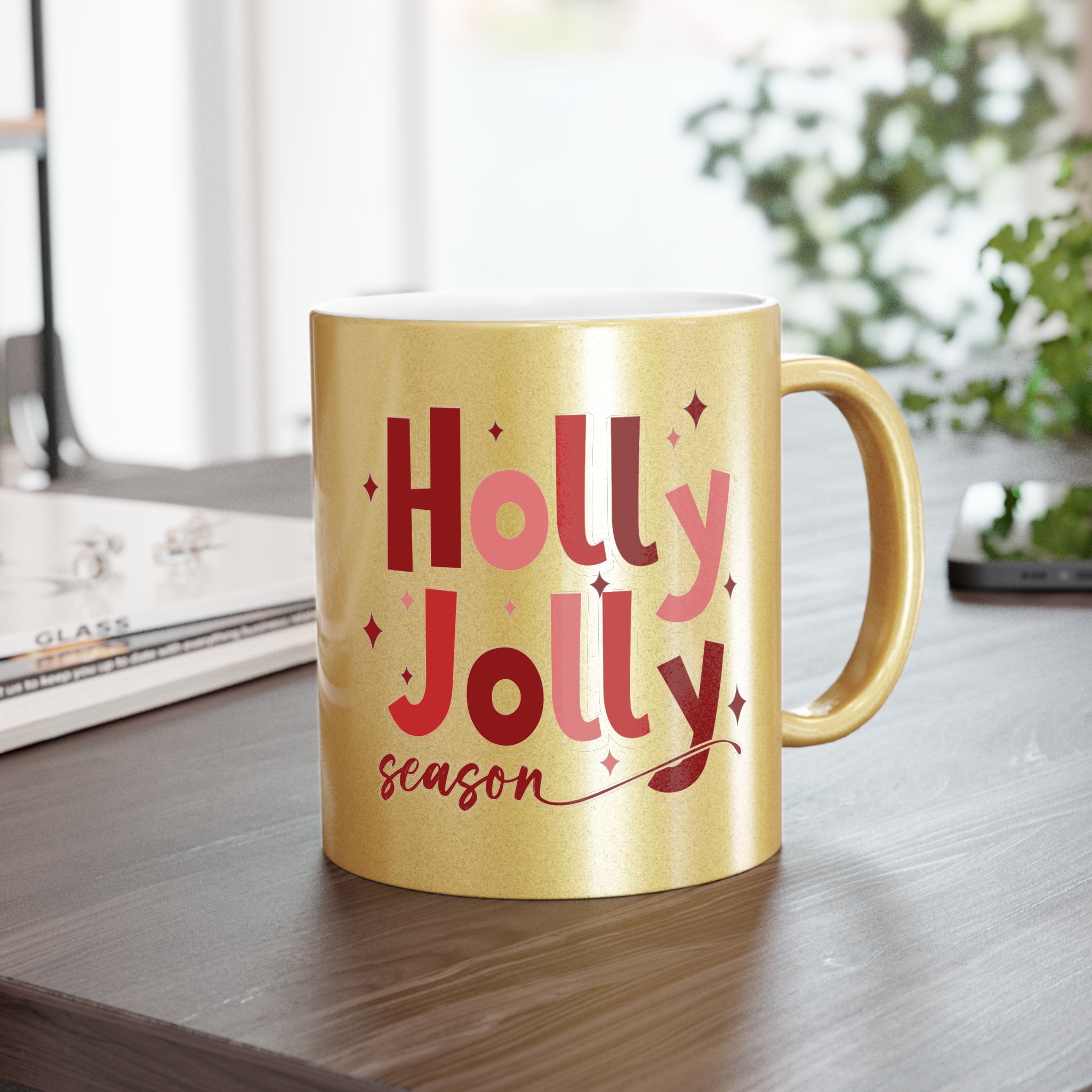 Holly Jolly Season Gold Metallic Mug