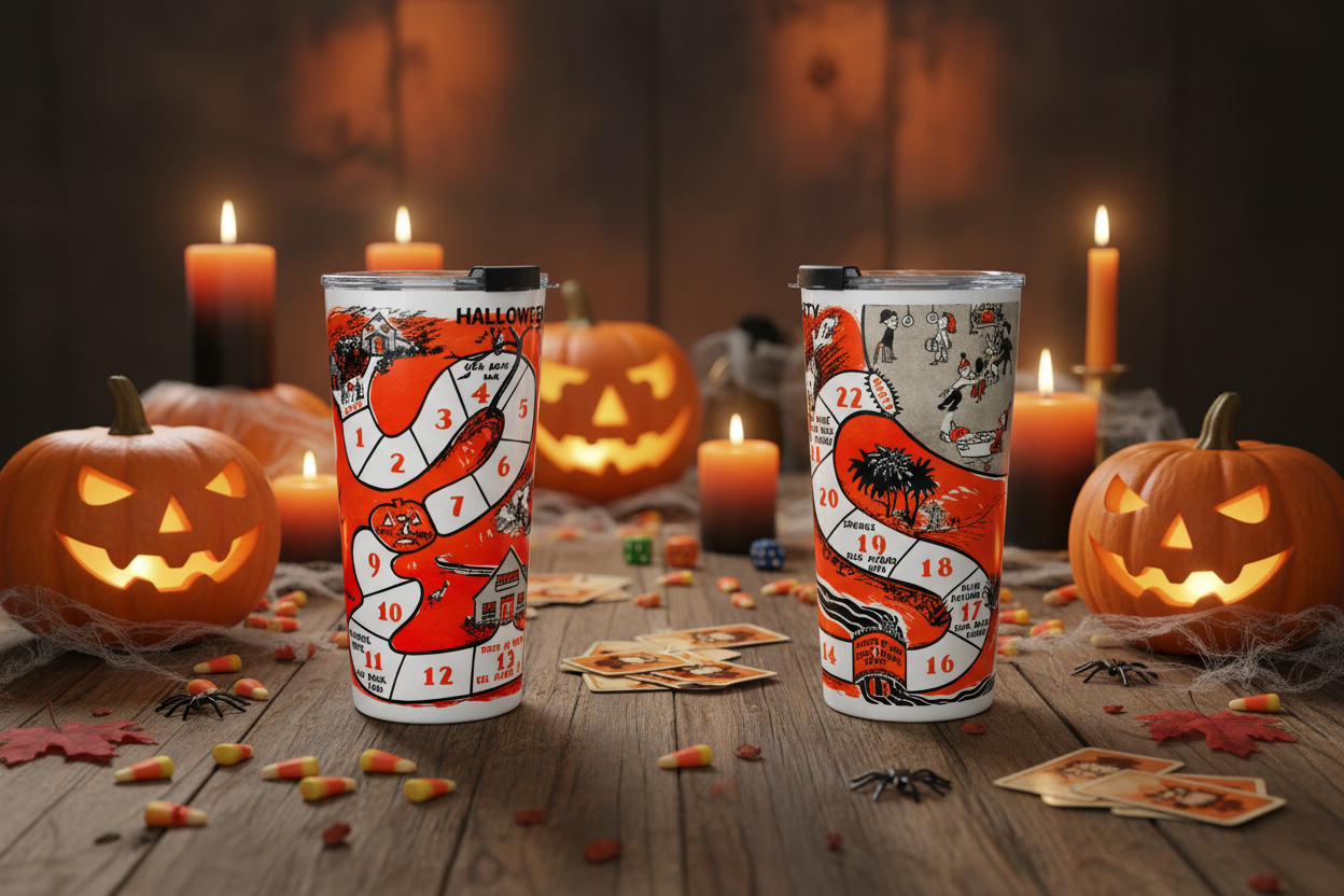 Halloween Party Board Game Retro Halloween Print Stainless Steel Tumbler 20oz