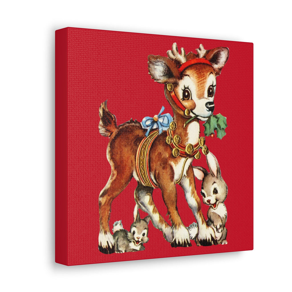 Reindeer And Bunnies Mid Century Retro Christmas Print Canvas Gallery Wrap