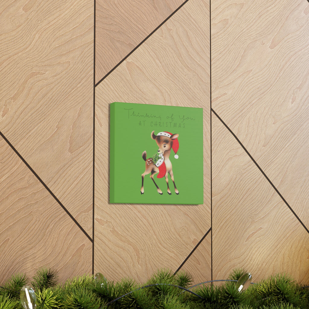 Thinking Of You At Christmas Mid Century Cute Reindeer Canvas Gallery Wrap