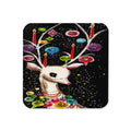 Reindeer With Ornaments Black Mid Century Retro Christmas Print Cork-back Coaster