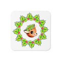 Christmas Reindeer In Holly Berry Wreath Mid Century Retro Christmas Print Cork-back Coaster
