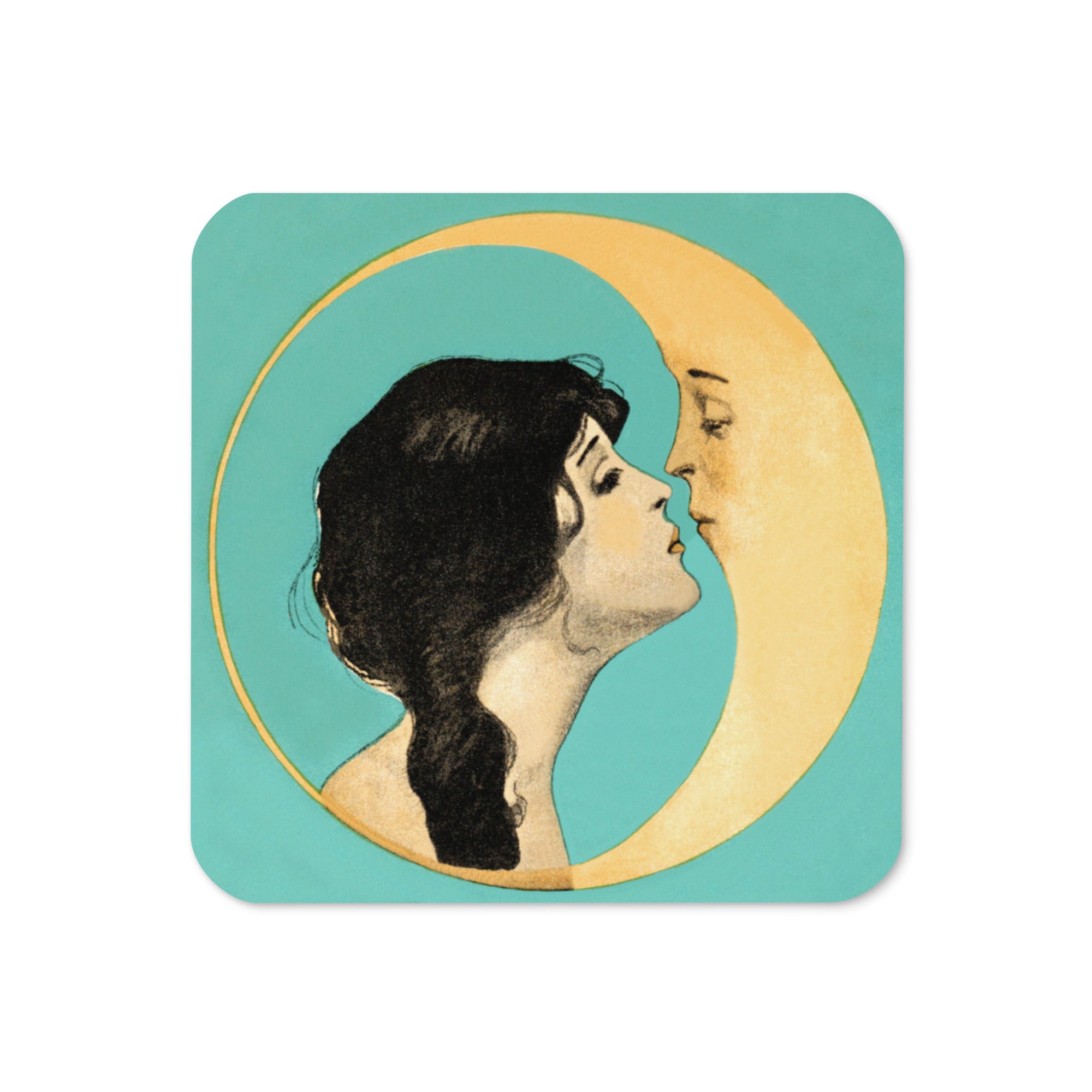 Celestial Woman And Moon Retro Celestial Print Cork-back Coaster