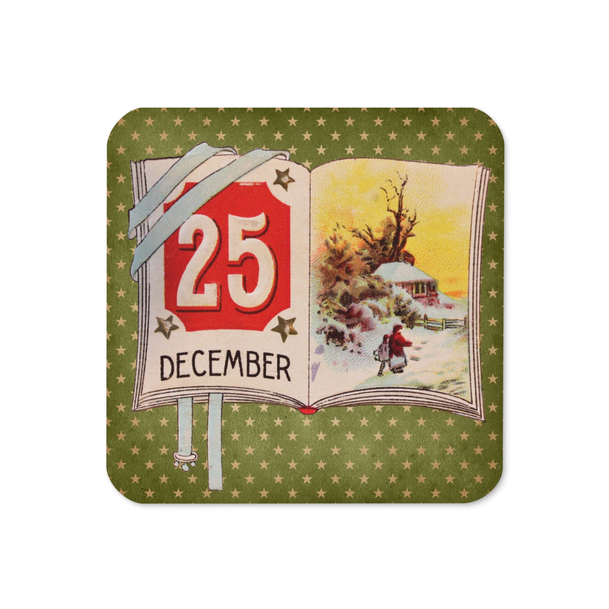25th of December Christmas Calendar Retro Christmas Print Cork-back Coaster