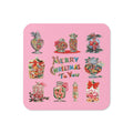 Merry Christmas To You Christmas Candy Pink Mid Century Retro Christmas Print Cork-back Coaster