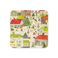 Christmas Town Mid Century Retro Christmas Print Cork-back Coaster