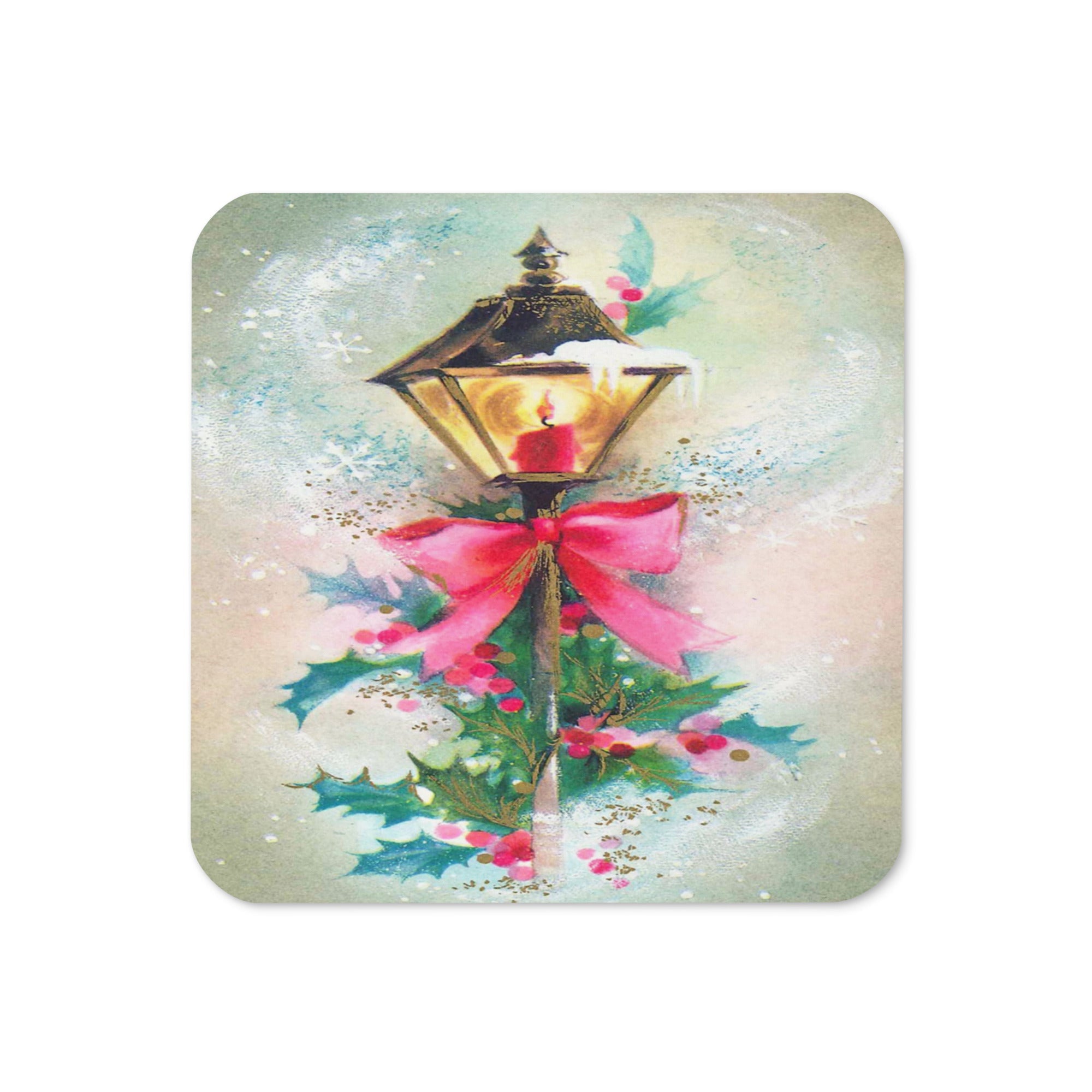 Christmas Lampost Mid Century Retro Christmas Cork-back Coaster