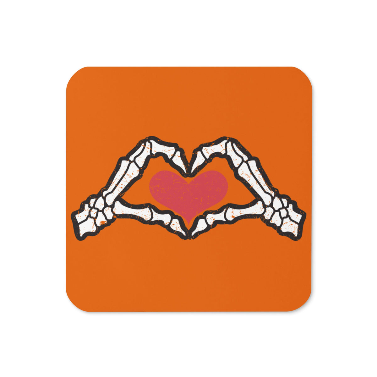 Skeleton Heart Hands Distressed Halloween Cork-back Coaster