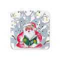 Santa Singing With Reindeer Mid Century Retro Christmas Print Cork-back Coaster