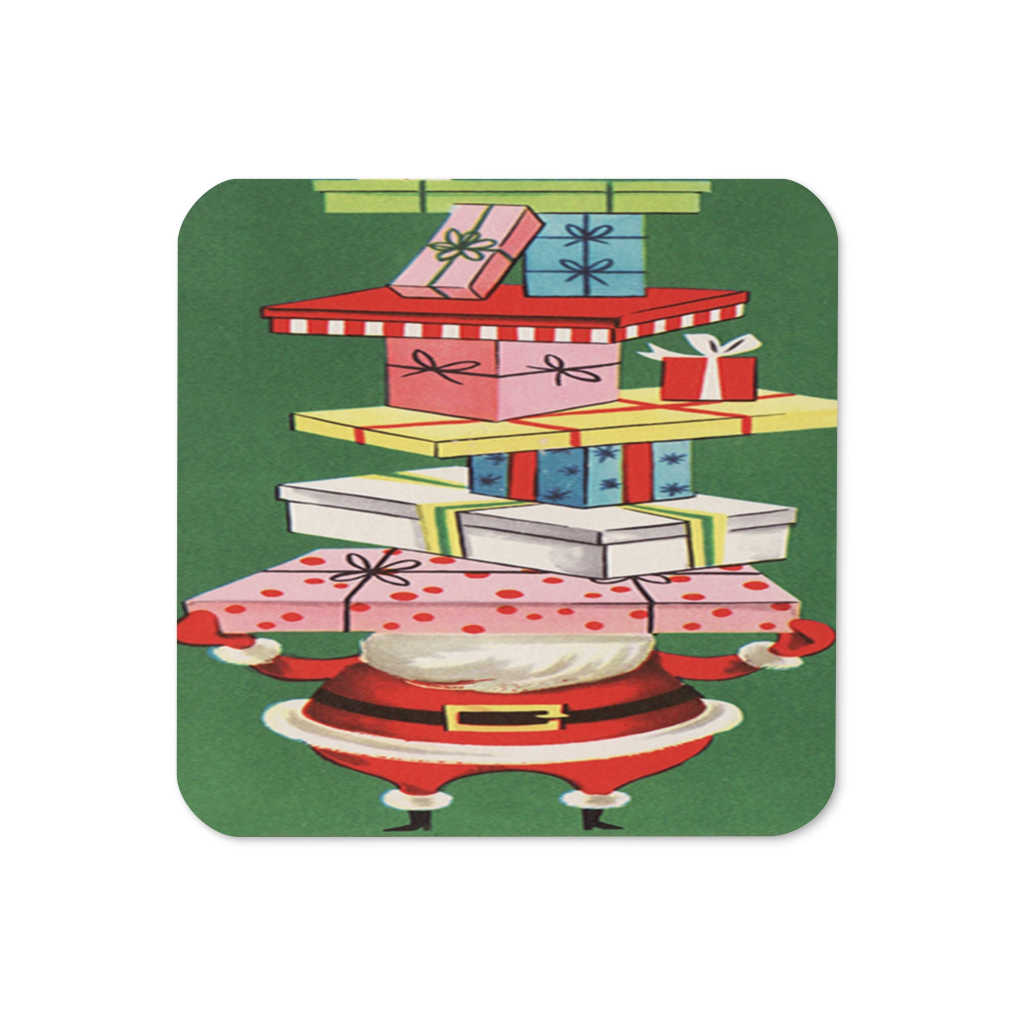 Santa With Presents Mid Century Christmas Retro Print Cork-back Coaster