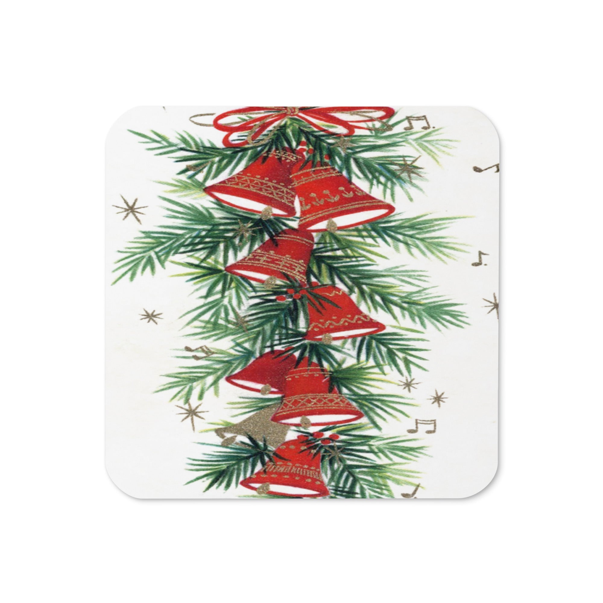 Christmas Bells Mid Century Retro Christmas Print Cork-back Coaster