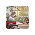 Winter Squirrels Retro Christmas Print Cork-back Coaster