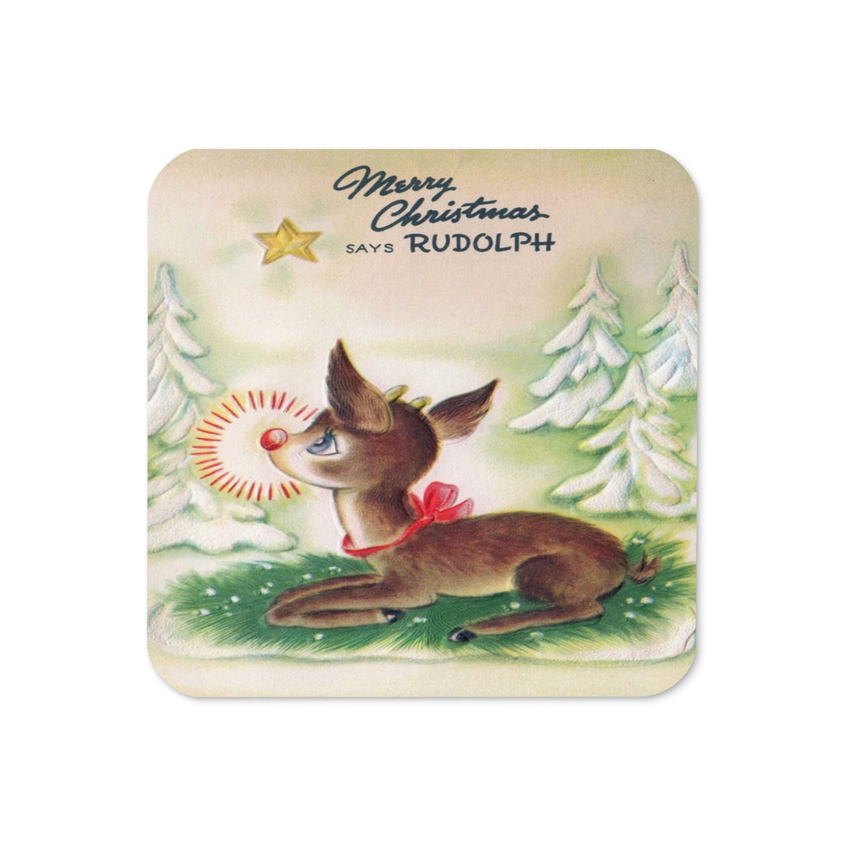 Merry Christmas To You Rudolph Reindeer Retro Christmas Print Cork-back Coaster