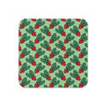 Cute Christmas Holly Green Christmas Print Cork-back Coaster