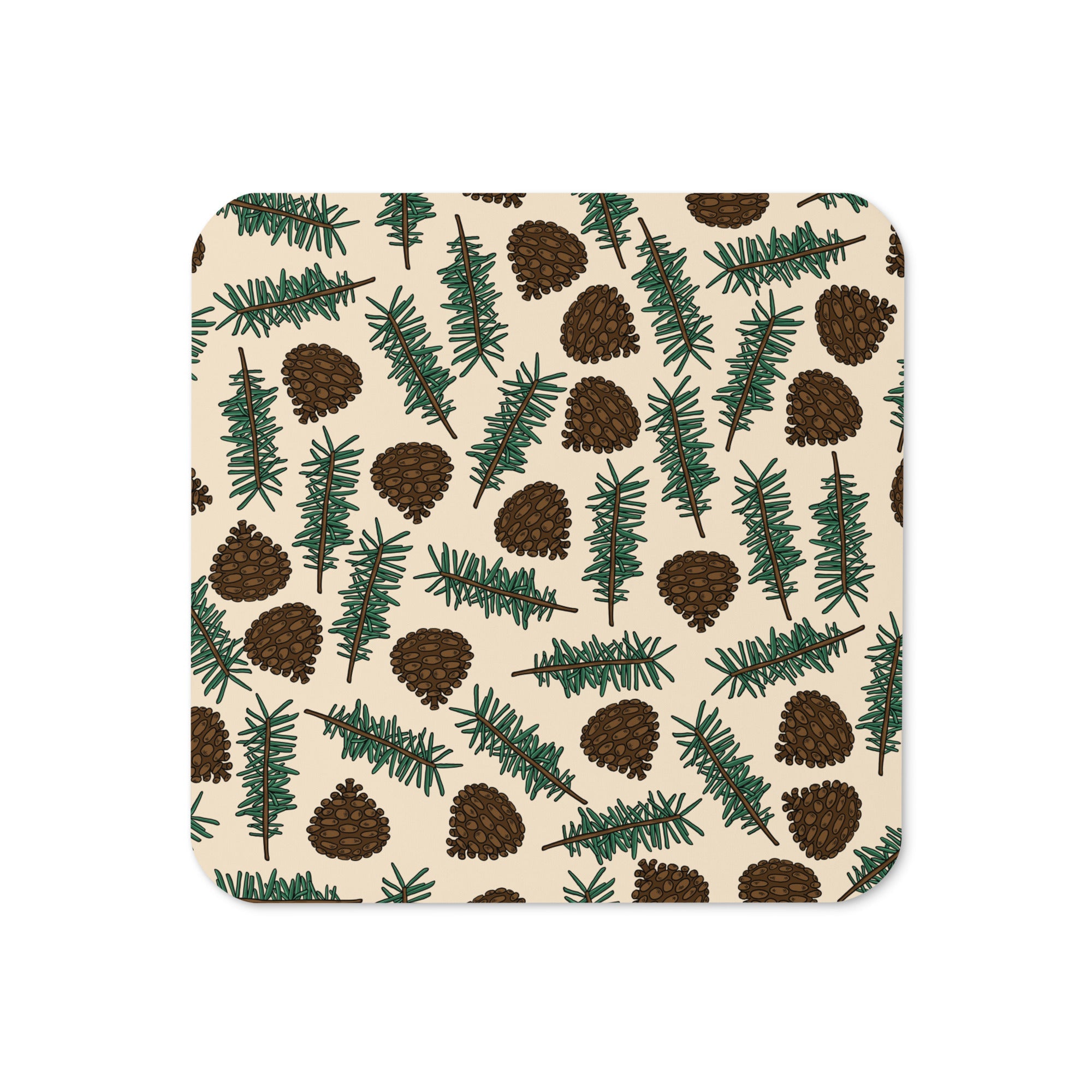 Pinecones With Sprigs Of Pine Cute Winter Christmas Cork-back Coaster