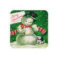 Merry Christmas Snowman Retro Christmas Print Cork-back Coaster