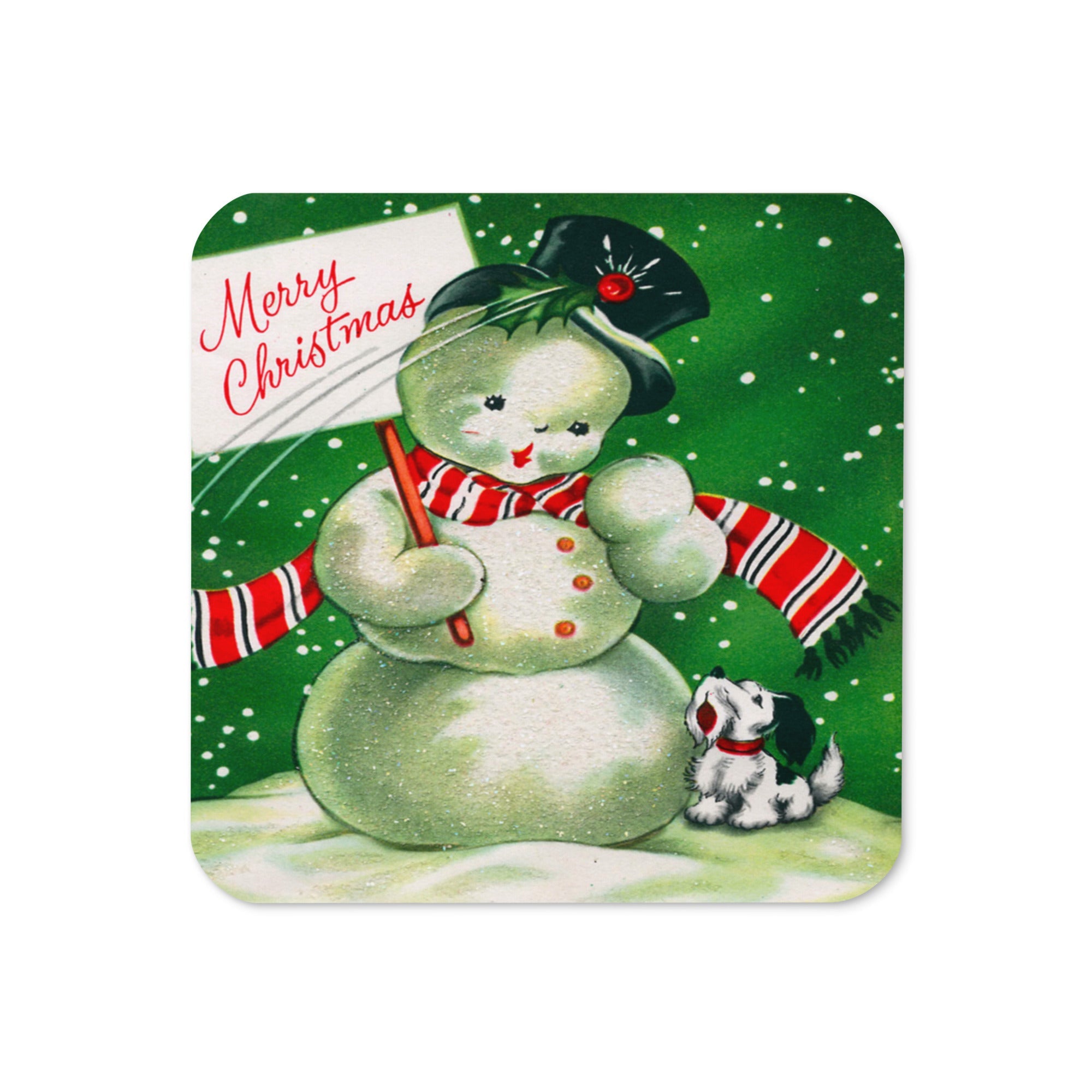 Merry Christmas Snowman Retro Christmas Print Cork-back Coaster