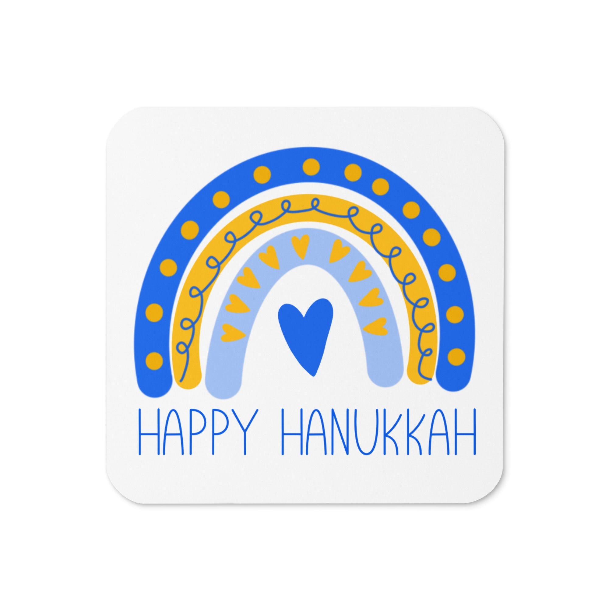 Happy Hanukkah Boho Rainbow Cork-back Coaster