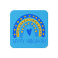 Happy Hanukkah Boho Rainbow Blue Cork-back Coaster