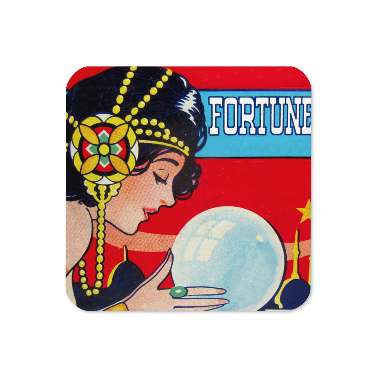 Fortune Teller Crystal Ball Tarot Celestial Retro Halloween Print Cork-back Coaster
