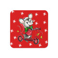 Christmas Mouse On Scooter Stars Mid Century Retro Christmas Print Cork-back Coaster