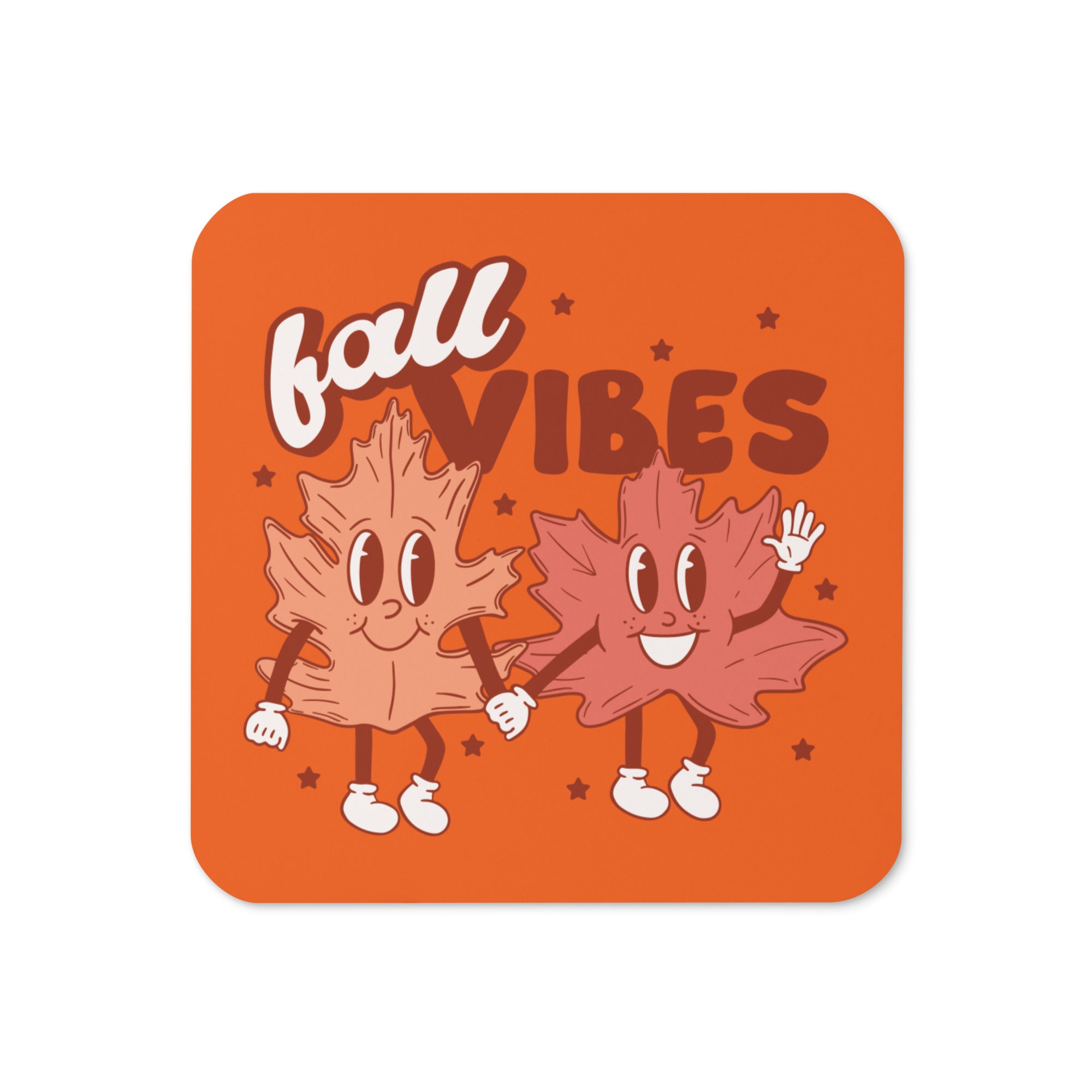 Fall Vibes Leaf Friends Retro Style Fall Autumn Cork-back Coaster