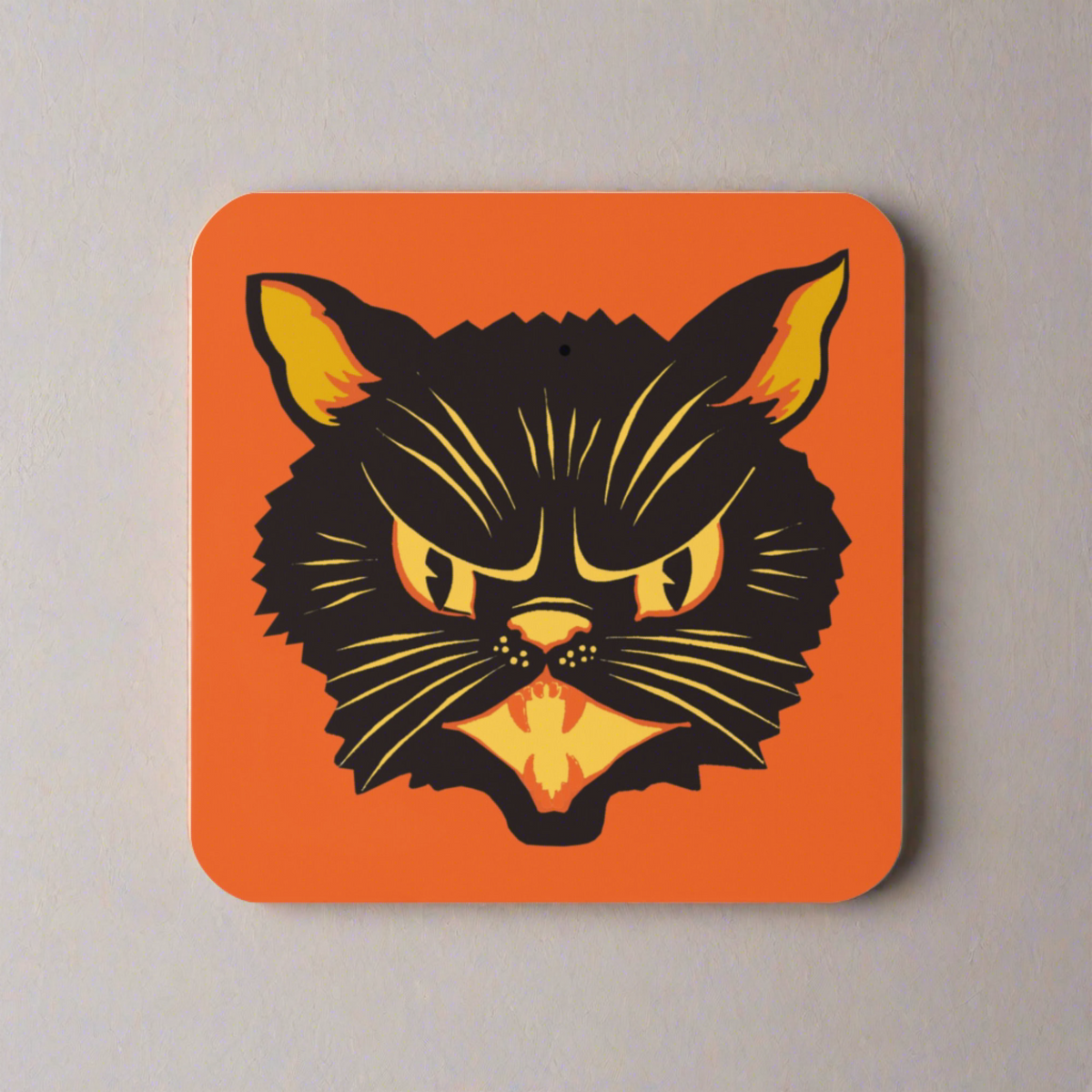 Black Cat Vintage Retro Halloween Print Orange Cork-back Coaster