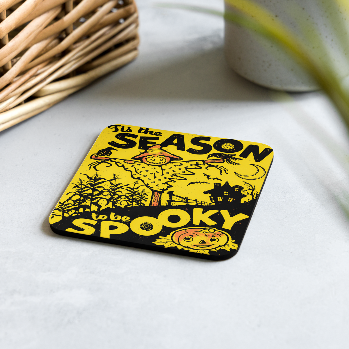Tis The Season To Be Spooky Retro Halloween Cork-back Coaster