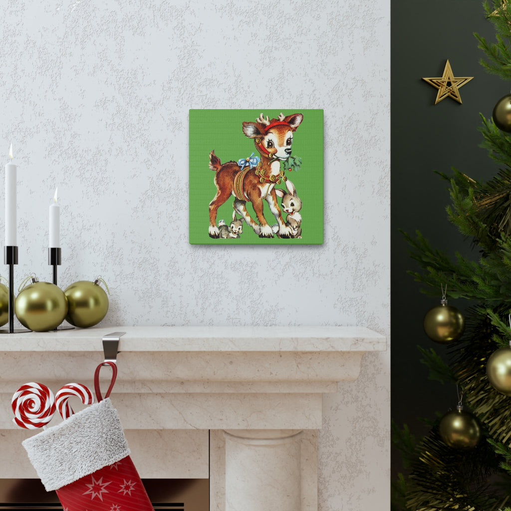 Reindeer And Bunnies Mid Century Retro Christmas Canvas Gallery Wrap