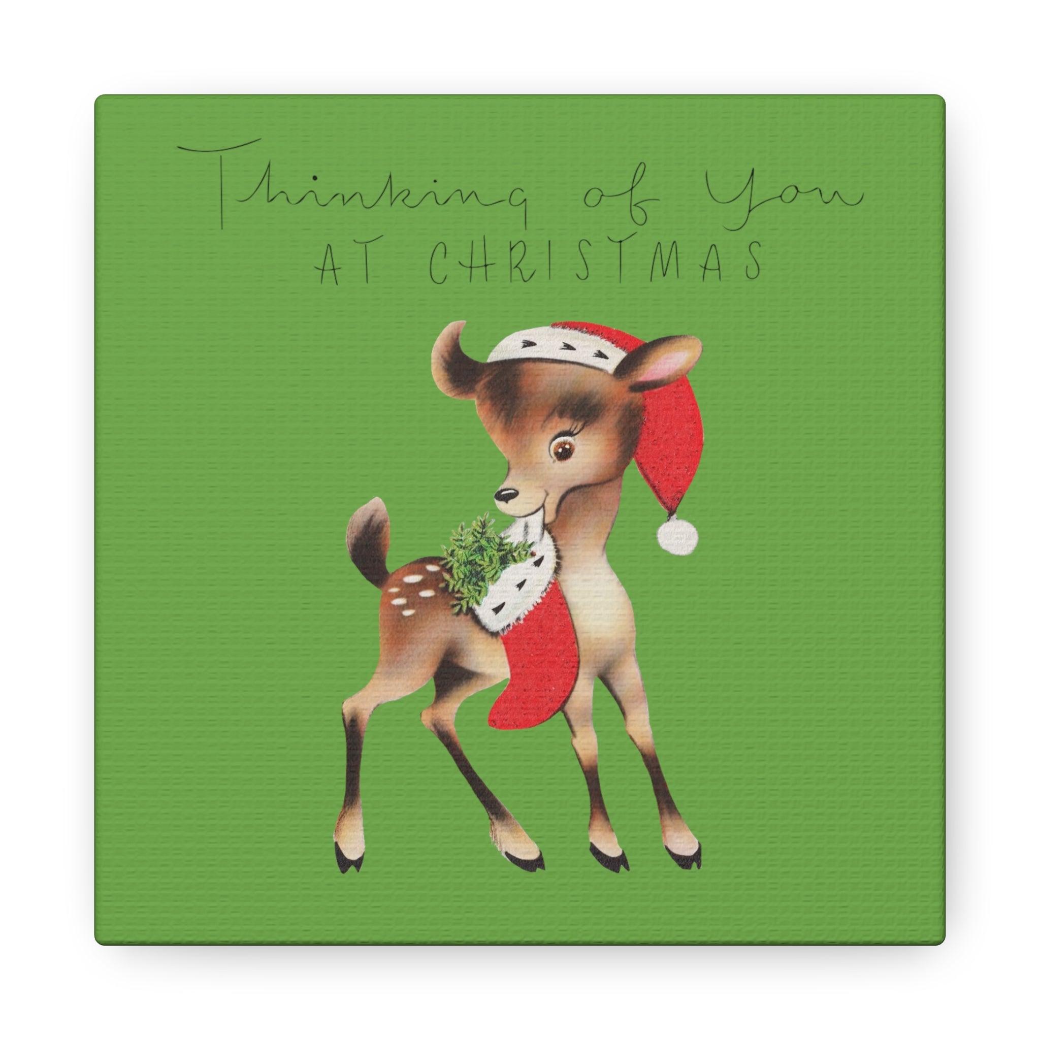 Thinking Of You At Christmas Mid Century Cute Reindeer Canvas Gallery Wrap