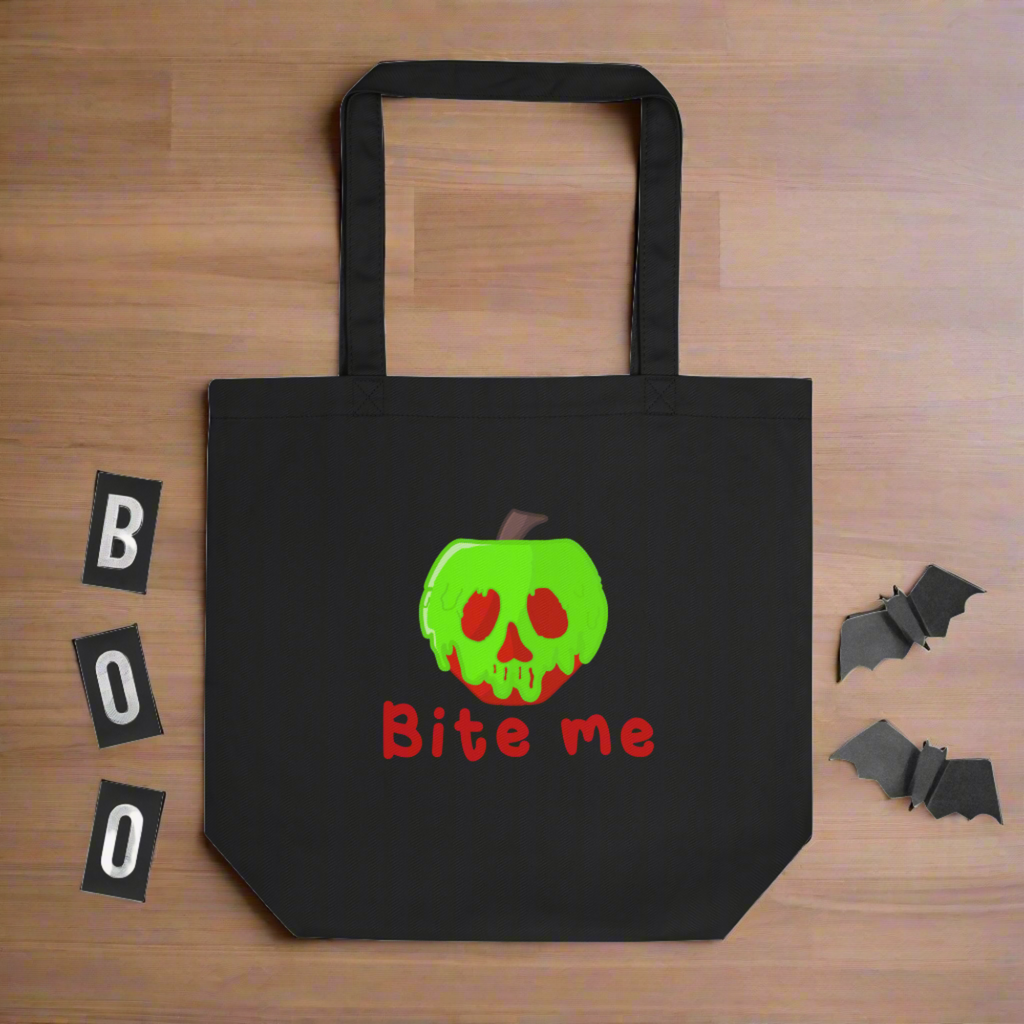 Bite Me Poison Apple Evil Queen Snow White Halloween Large Eco Cotton Tote Bag