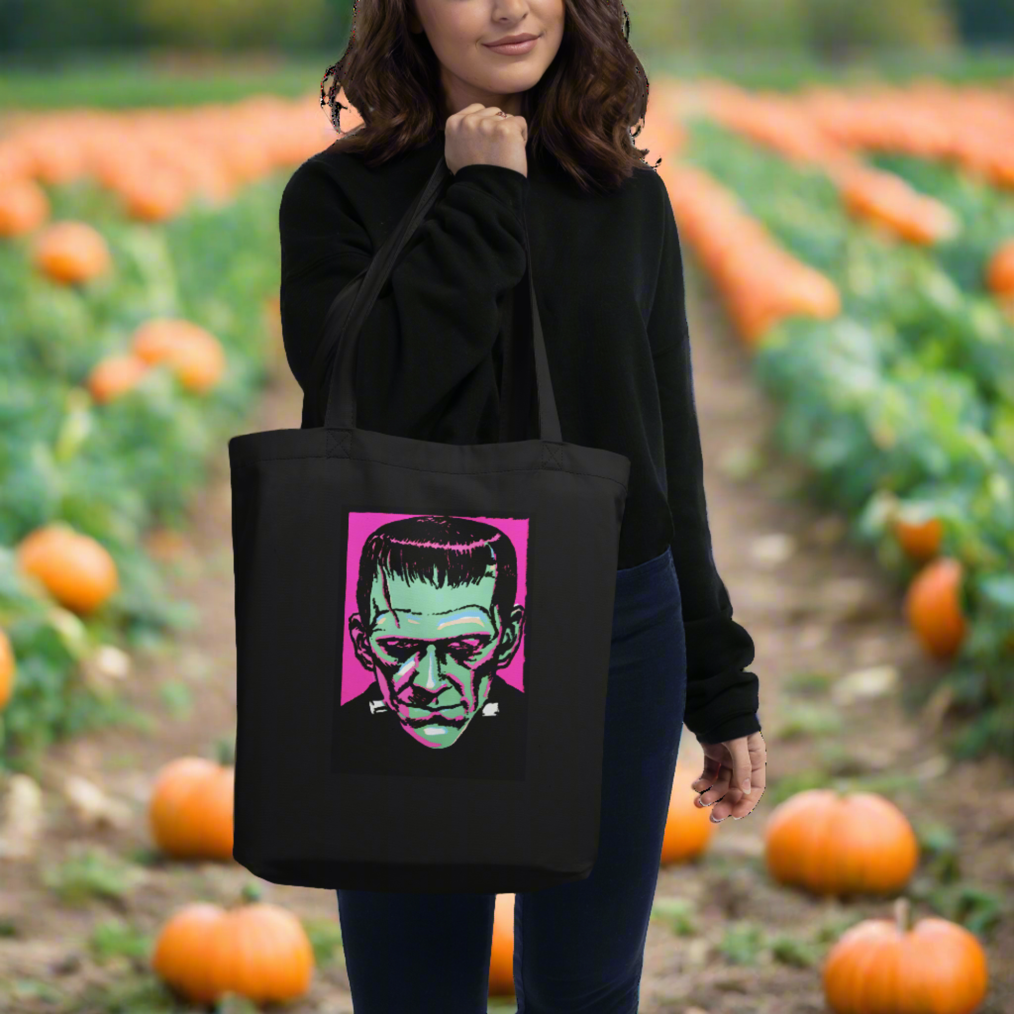 Frankenstein Monster Retro Halloween Print Eco Cotton Tote Bag
