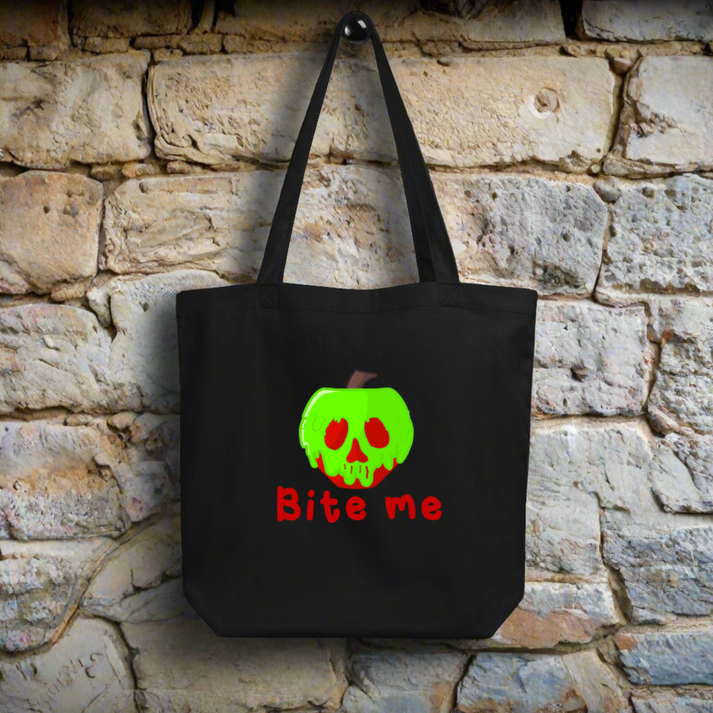 Bite Me Poison Apple Evil Queen Snow White Halloween Large Eco Cotton Tote Bag