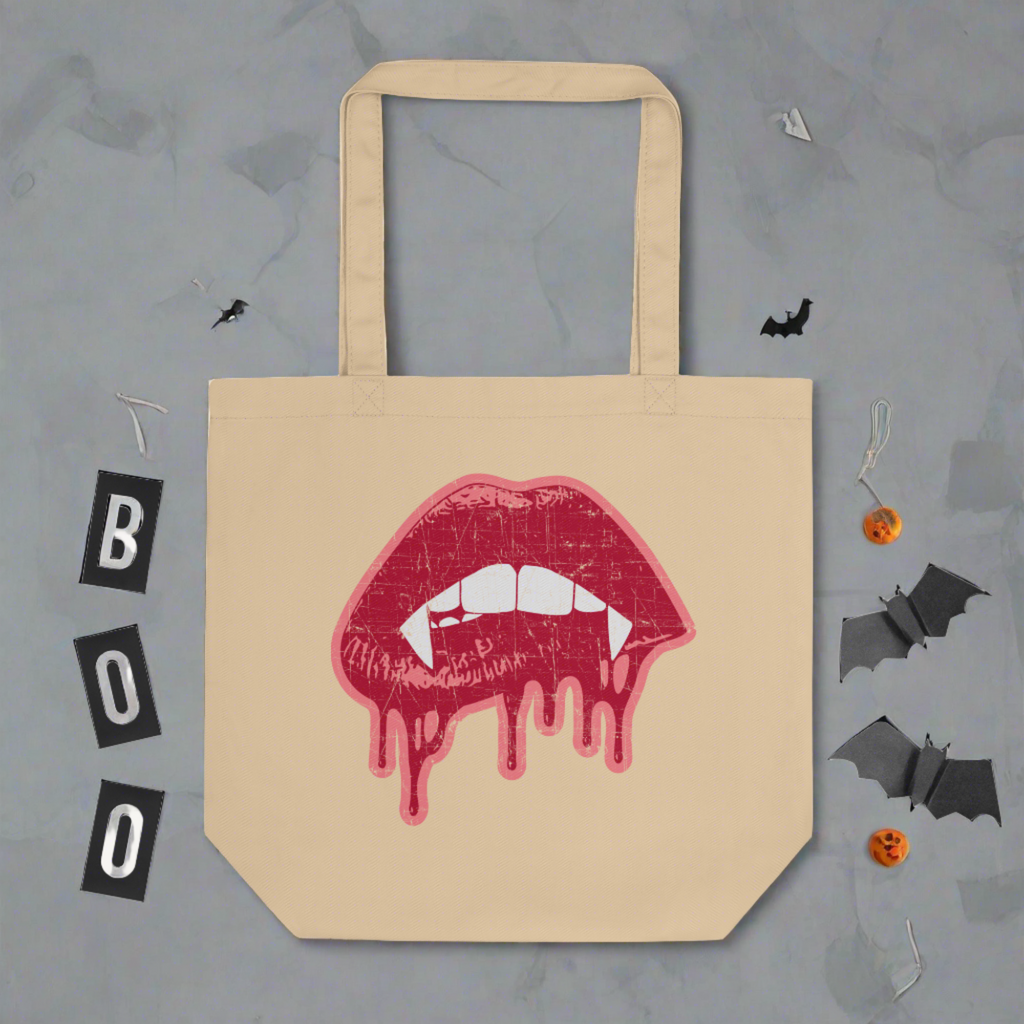 Vampire Fangs Halloween Eco Cotton Tote Bag