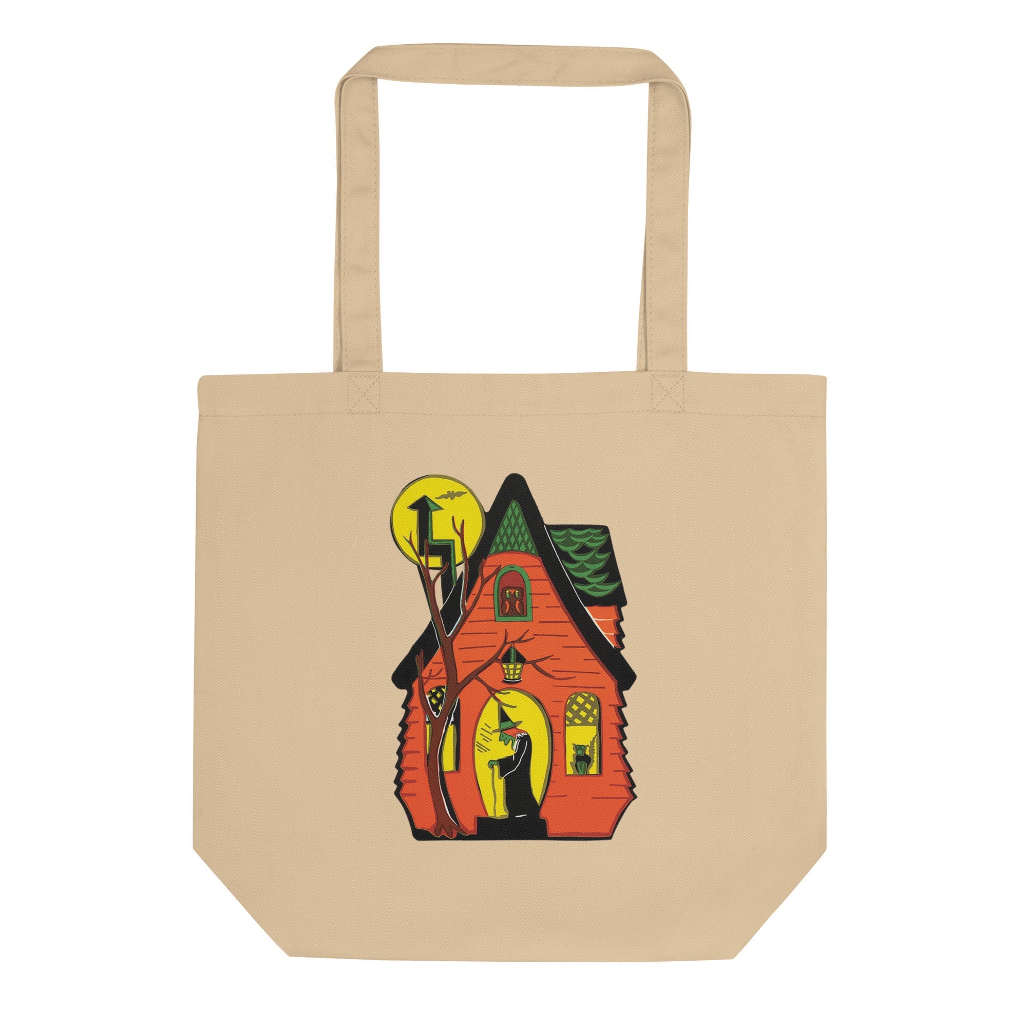 Haunted Halloween House Retro Halloween Print Eco Cotton Tote Bag