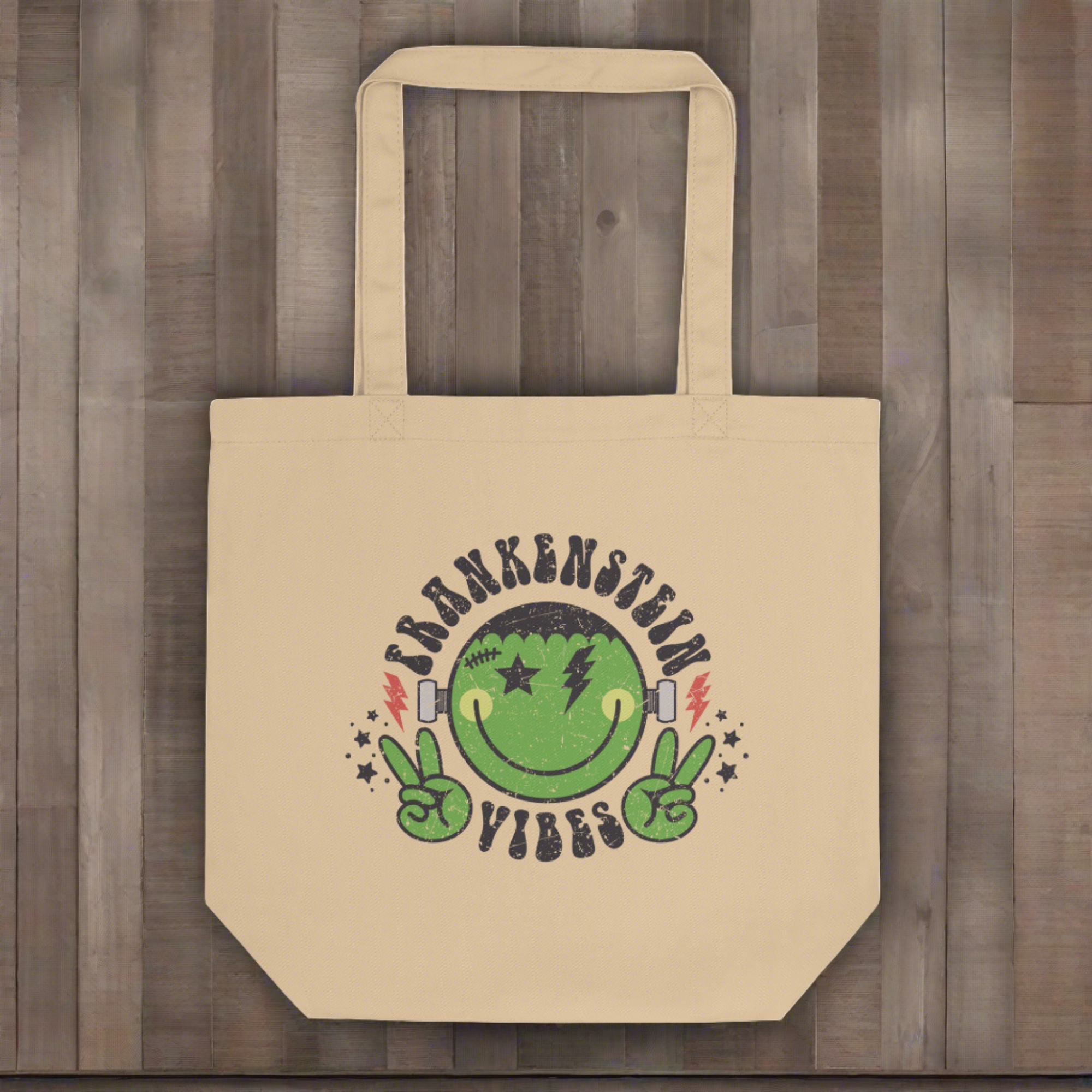 Frankenstein Vibes Distressed Style Halloween Eco Cotton Tote Bag