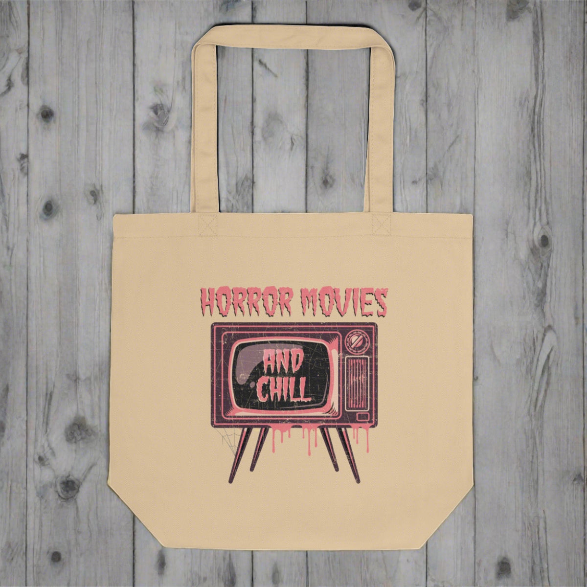 Horror Movies And Chill Distressed Style Halloween Eco Cotton Tote Bag