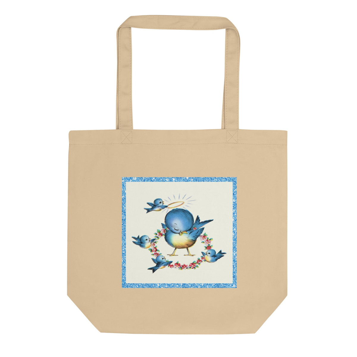 Mother Bluebird And Babies Retro Print Eco Cotton Tote Bag