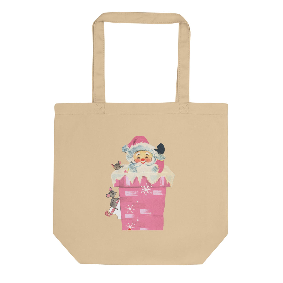 Santa In Chimney With Mice Mid Century Retro Christmas Print Eco Cotton Tote Bag