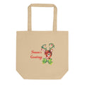 Season's Greetings Reindeer With Ornaments Mid Century Retro Christmas Print Eco Cotton Tote Bag