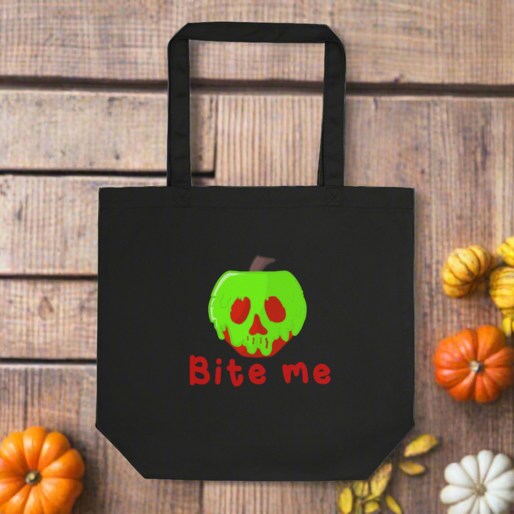 Bite Me Poison Apple Evil Queen Snow White Halloween Large Eco Cotton Tote Bag