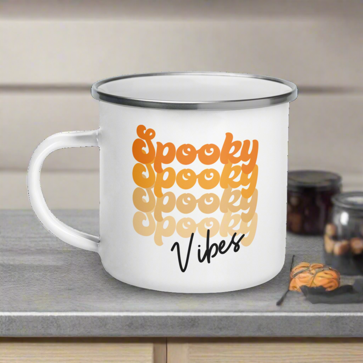 Spooky Vibes Halloween Hot Chocolate Camping Enamel Mug