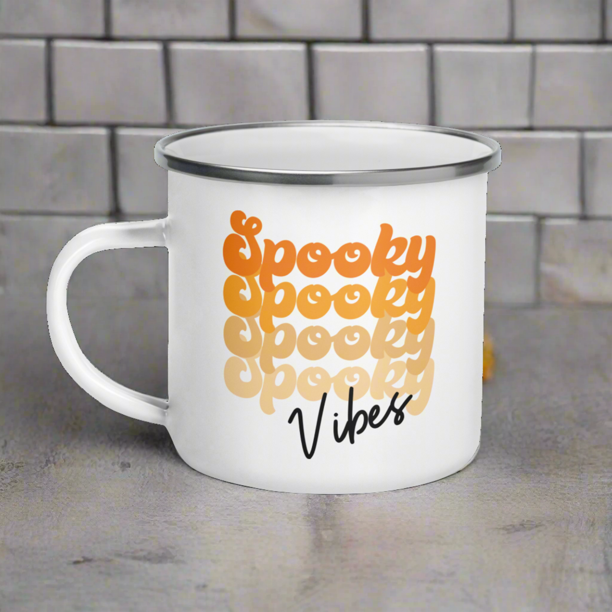 Spooky Vibes Halloween Hot Chocolate Camping Enamel Mug