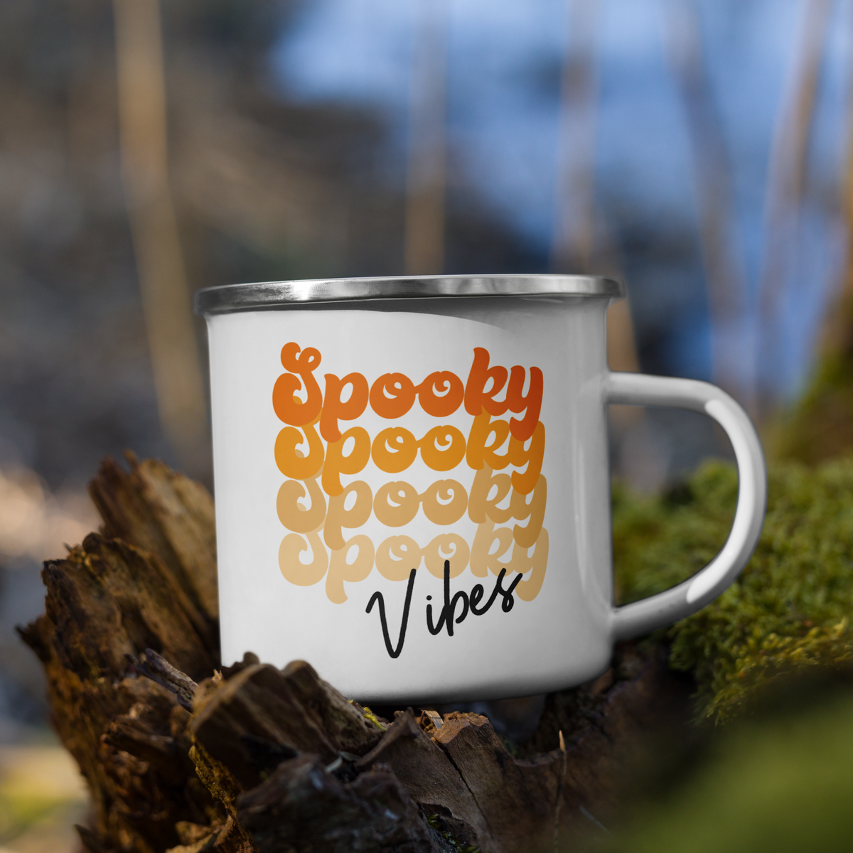 Spooky Vibes Halloween Hot Chocolate Camping Enamel Mug